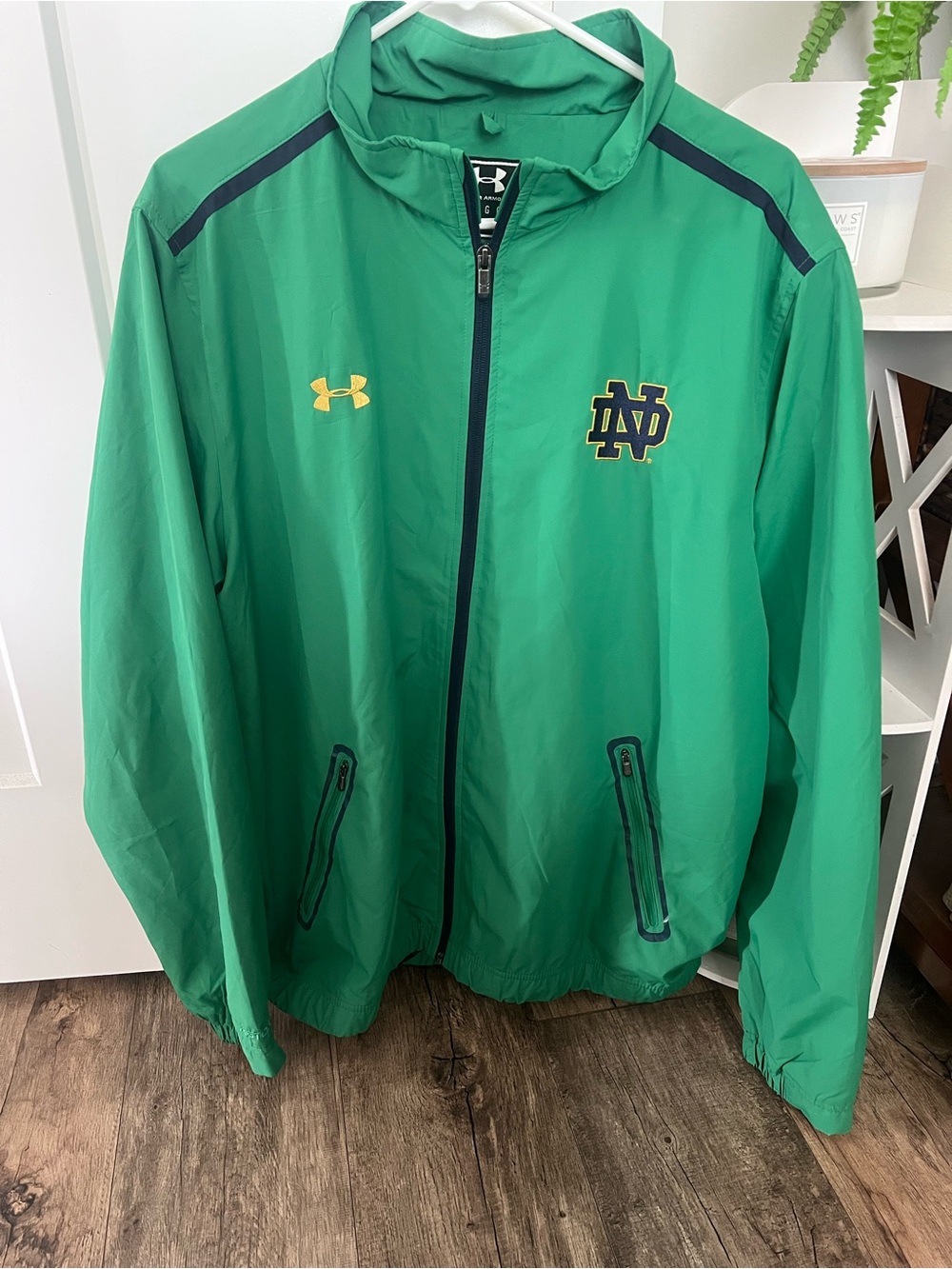 Under Armour Green Notre Dame Windbreaker with Navy Accents